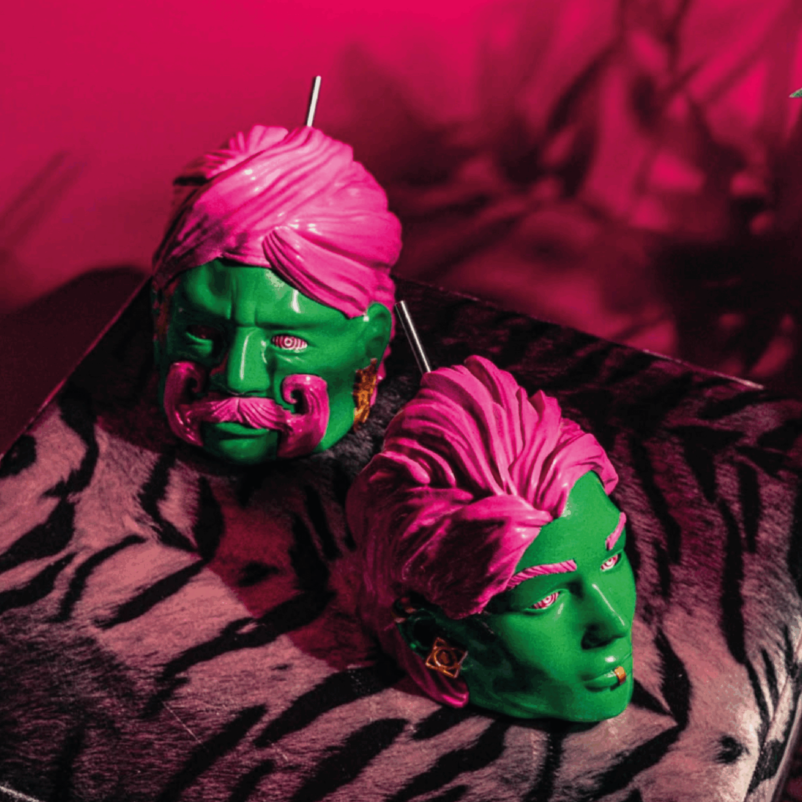 Signature cocktail in custom head-shaped vessel at Kuch Kuch Cocktail Bar