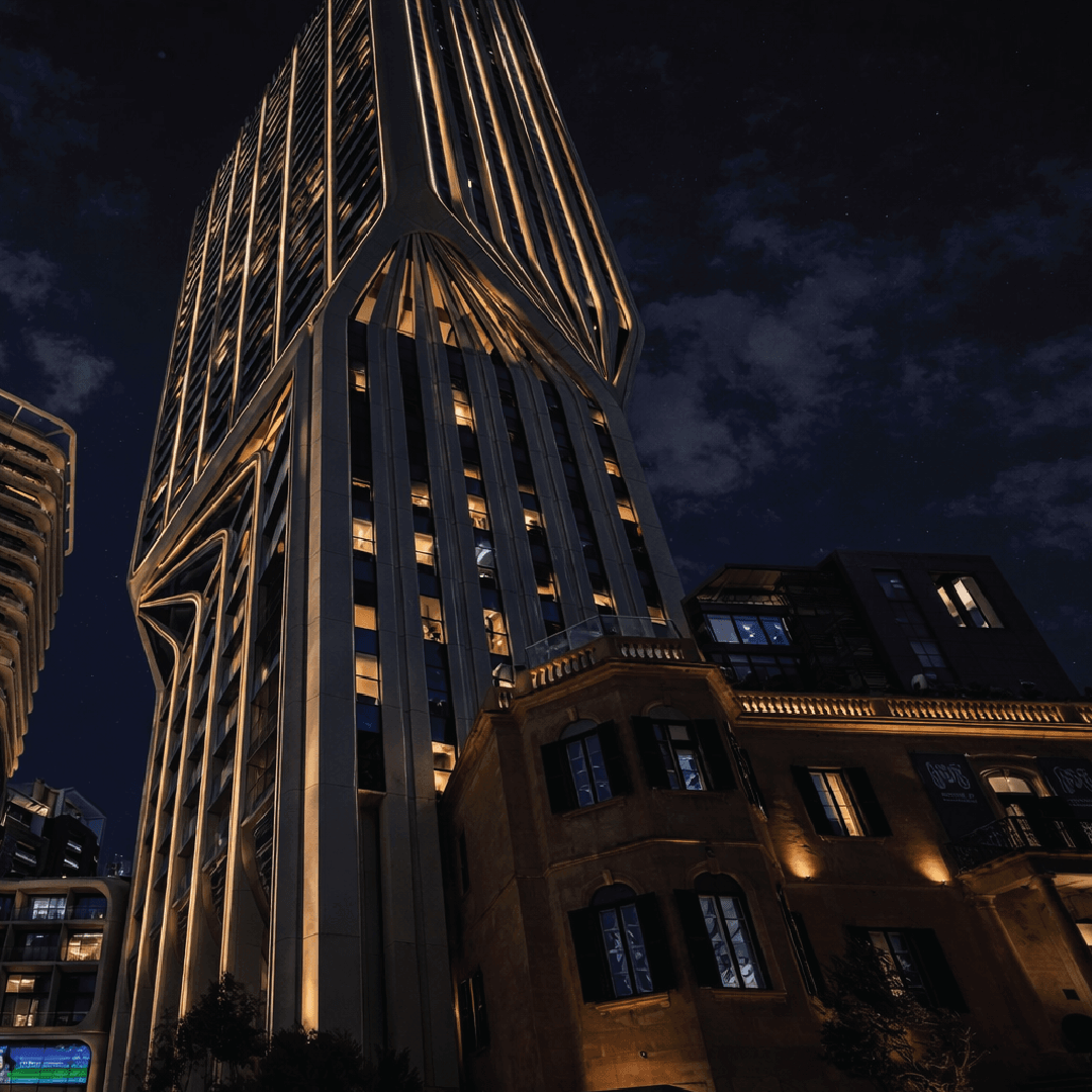 Mercury Towers at night in St Julians Malta nightlife district