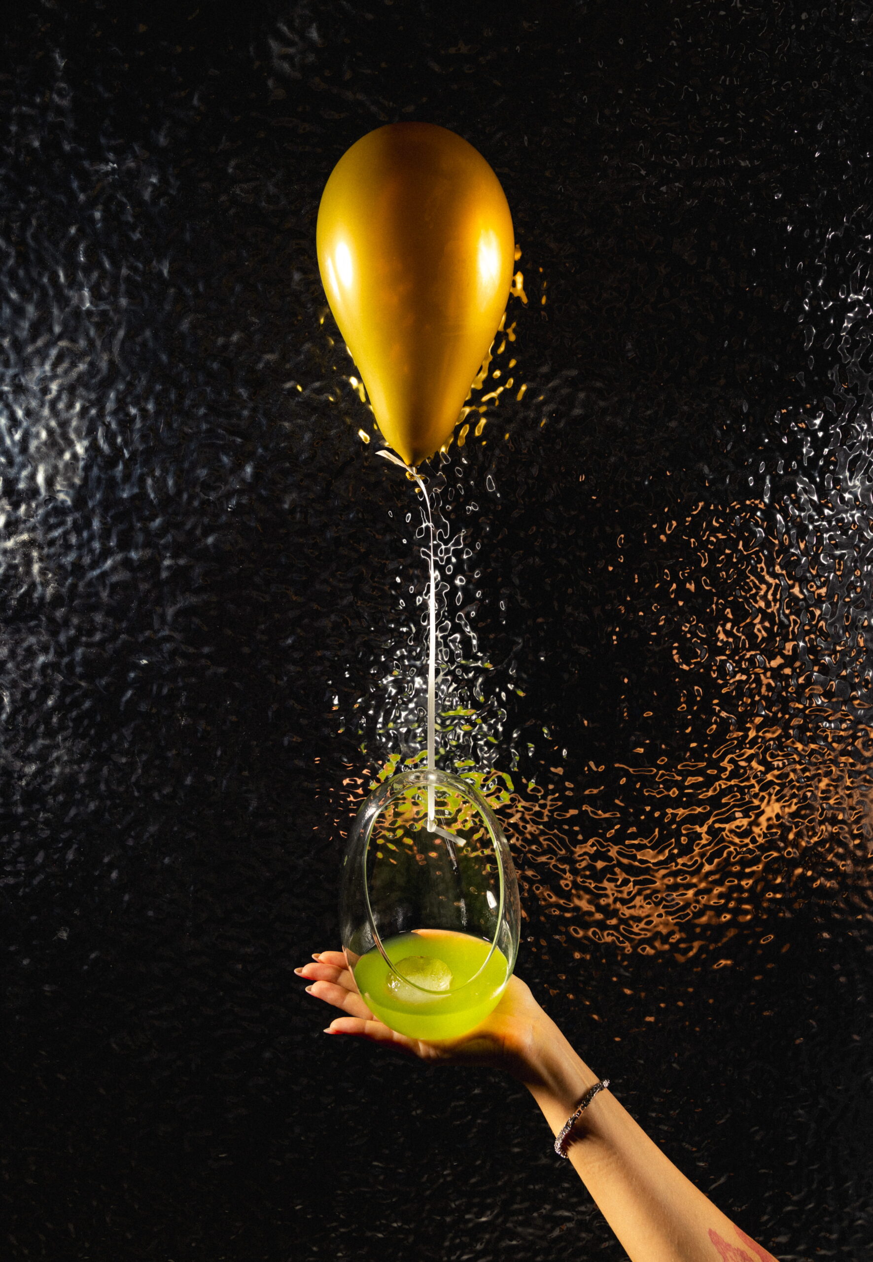 Market Vibes cocktail served in a floating balloon-style glass at Kuch Kuch, a creative cocktail bar in St Julian’s, Malta.